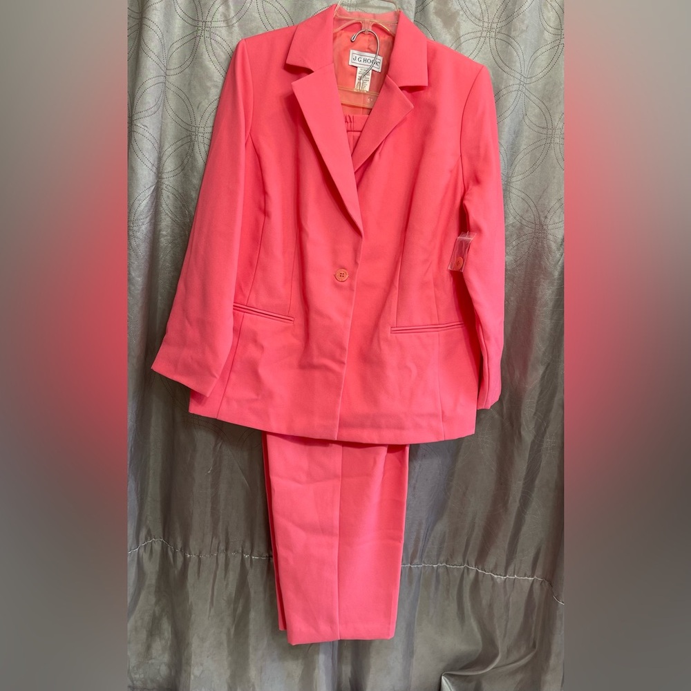 J.G. Hook Salmon Pink 2pc Pant Suit Lightweight Notched Lapel